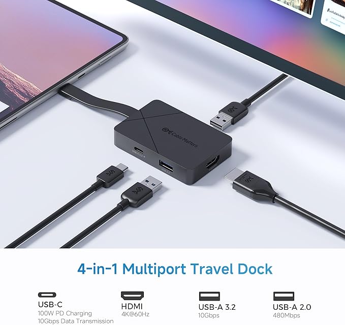 [Designed for Microsoft Surface] Cable Matters 4-in-1 USB C Hub HDMI 4K@60Hz 100W Charging 10Gbps USB and USBC Compatible with Surface Pro/Laptop/Book with USBC or Thunderbolt 4