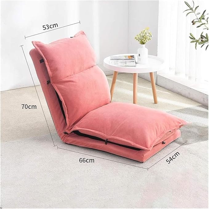 ELEFOCUS Folding Sofa Chair Folding Floor Chair 5-Speed Backrest Adjustment Balcony Lounge Chair Fabric Removable and Washable(Light Red)