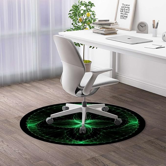Multicolor PU Leather Gaming Chair Mat Chair Mat for Hardwood Floor Bohemian Interlace Circles Round Floor Mats for Office Chair Computer Desk Anti Slip Geometric Pattern Diameter 55 in