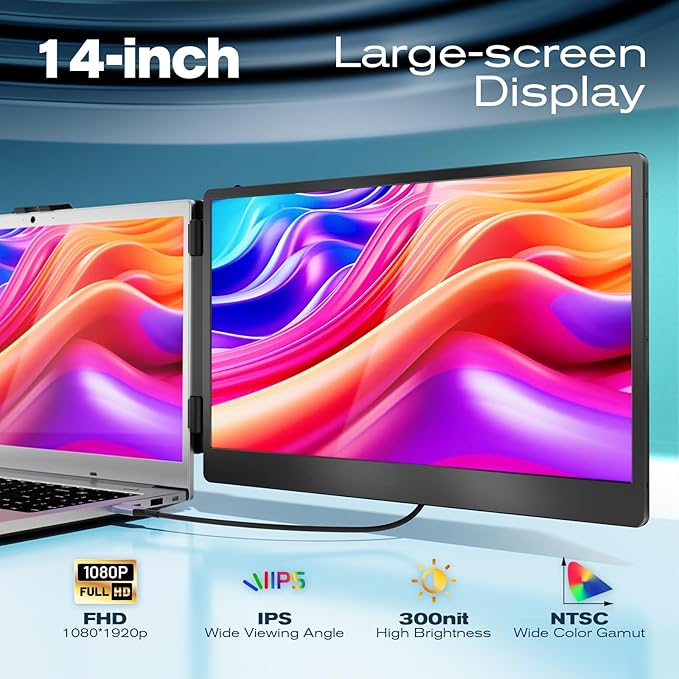 Teamgee 14” Laptop Screen Extender S1 Dual FHD IPS Portable Monitor for 13–17” Laptops USB-C/HDMI Plug &amp Play Compatible with Windows macOS &amp Android Perfect for Hybrid Work &amp Travel