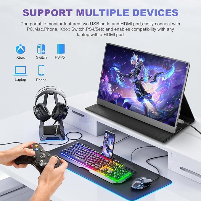 18.5 Inch Portable Monitor for Laptop FHD 1080P 100% sRGB Travel Monitors for Laptop Portable Computer IPS Display w/VESA External Monitor USB-C HDR HDMI Portable Screen w/Smart Cover &amp Speaker