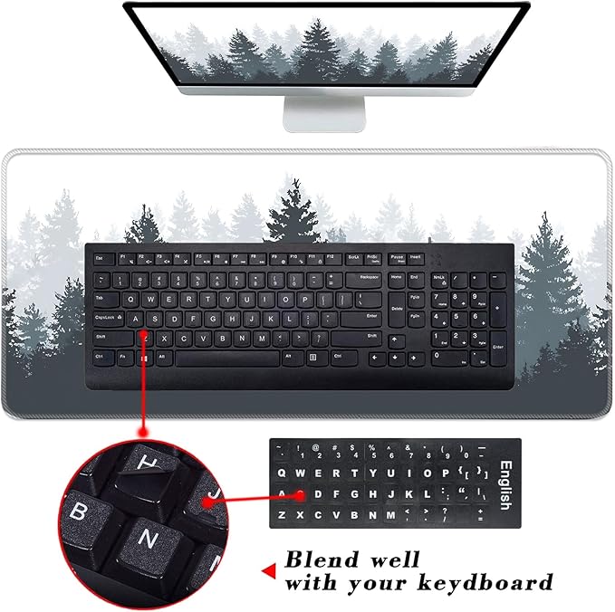 Keyboard Wrist Rest and Mouse Pad with Wrist Support Set Ergonomic CoasterMemory FoamEasy Typing Pain ReliefLarge XL Desk Mat 31.5x 11.8Misty Forest Tree