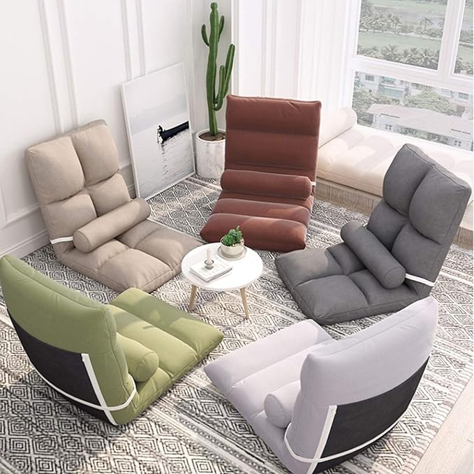 Adjustable 5Position Floor Chair -Pillow Gaming Chair-Cushion Dorm Rocker-Gamer-Comfy for Reading Game Meditating-Simplicity Style-and Free Long Bolster Pillow (Grey)