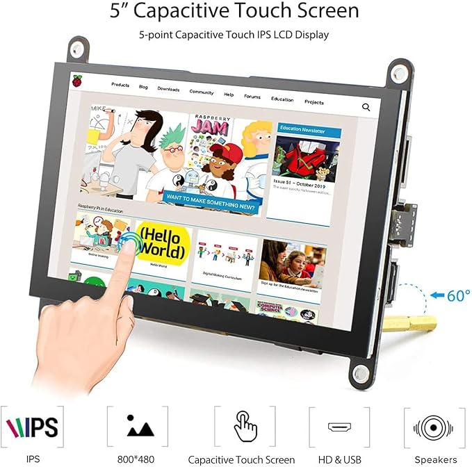 ELECROW 5 Inch Touch Screen Monitor LCD Display 800×480 Mini Touchscreen HDMI-Compatible &amp USB Powered with Speakers for Raspberry Pi 5/4/4B/3/3B BB Black Banana Pi Windows 10/8/7 Game Consol