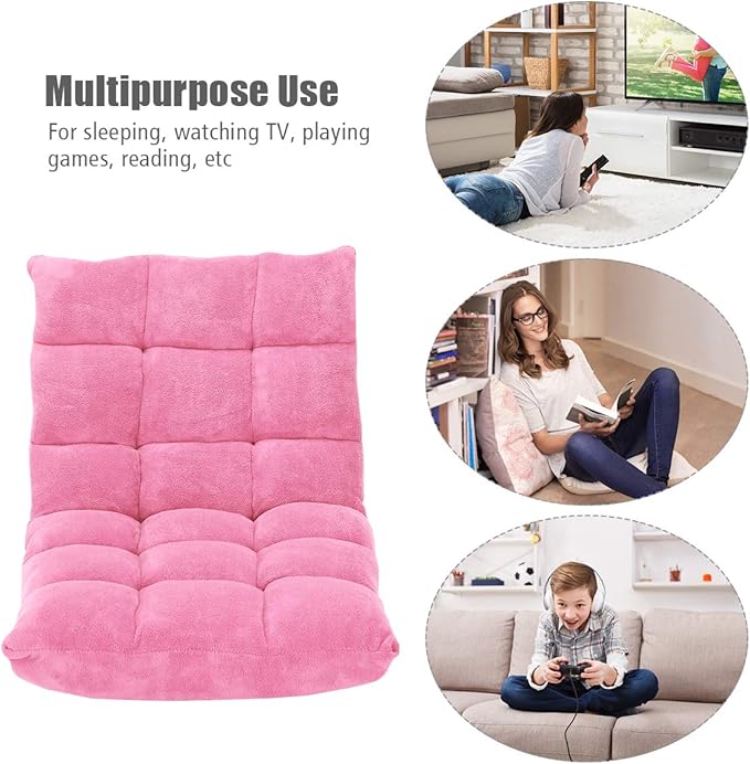 GOFLAME 14-Position Folding Floor Chair Padded Gaming Lazy Sofa Chair with Adjustable Backrest Couch Recliner Sleeper Bed Lounge Chair for Reading Gaming Meditating (Pink)