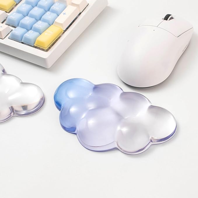 Gel Keyboard Wrist Rest Cloud Set Clear Ergonomic Wrist Support and Arm Support Keyboard Rest for Typing Pain Relief with Non-Slip Soft Washable Wrist Rest(Blue White)