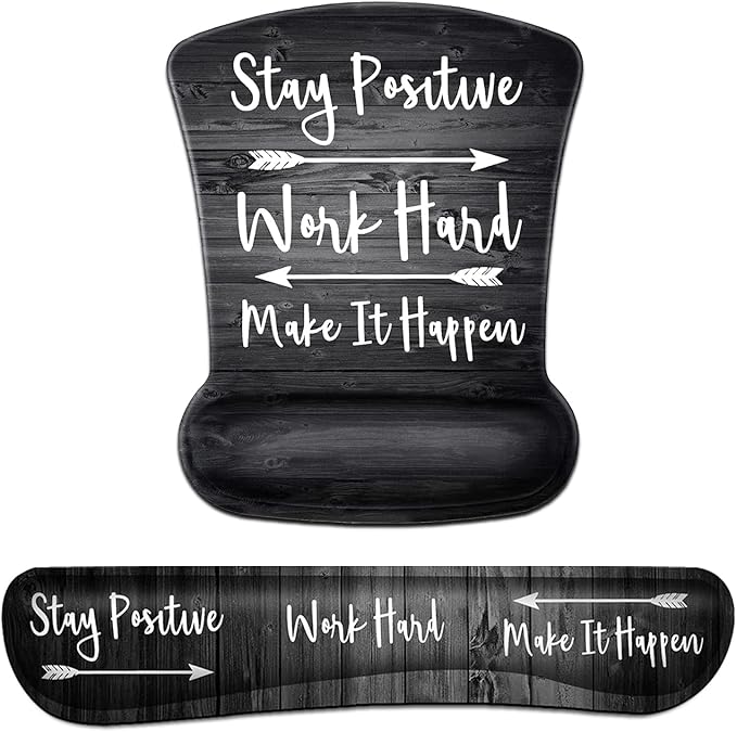 Keyboard Wrist Rest Pad and Ergonomic Mouse Pad Wrist Support Set Stay Positive Work Hard and Make It Happen for GamingOffice Comfortable and Pain Relief with Coaster Set