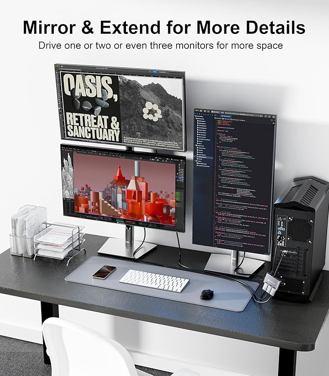 Reborn DisplayPort to Dual HDMI Splitter and DP Adapter 4K@60Hz DP Source to 2 HDMI and DisplayPort Adapter 1 in 3 Out Splitter Extended Display with PC Graphics Card Lenovo HP and More