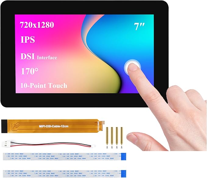 7inch DSI Capacitive Touch Screen Compatible with Raspberry Pi 5/4B/3B+/3B/RK3506-Lyra/RK3576/ESP32-P4 720×1280 IPS Display 10-Point Touch Anti-Fingerprint Process