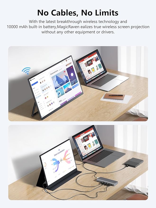 Wireless Portable Monitor for Laptop 23.8 Portable Monitor with Battery-1080P FHD Second Screen for Home &amp Office AirPlay &amp Miracast Casting No Cables or Drivers Needed