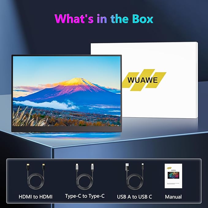 WUAWE Small Portable Monitor Kickstand 14 inch FHD 1200P Ultra Slim for Laptop Monitor Second Screen Dual Speakersfor Laptop PC Phone Xbox PS4/PS5 Switch