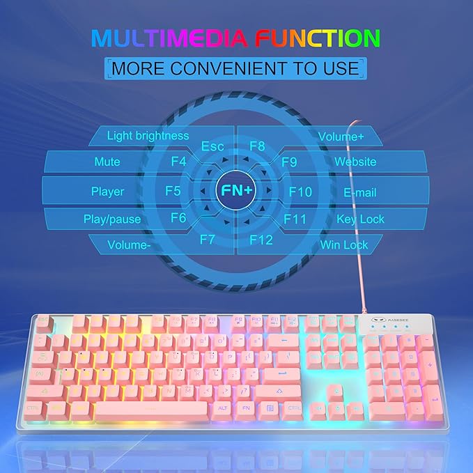 Gaming Keyboard and Mouse Combo K1 RGB LED Backlit Keyboard with 104 Keys Computer PC Gaming Keyboard for PC/Laptop (Pink)