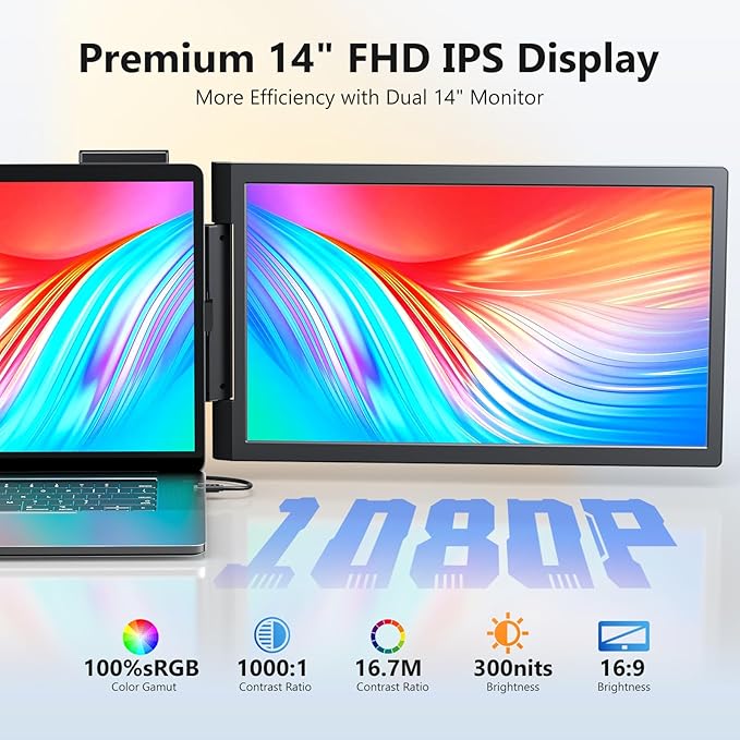 Laptop Screen Extender 15.6 FHD IPS 1080P Portable Monitor for Laptop Mini HDMI/Type-C Screen Extender Fits 14-16.5 LaptopsPlug &amp Play for Windows/Mac/Android/Switch/PS5