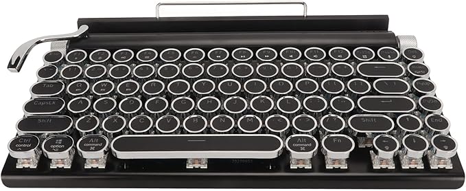 PUSOKEI Retro Typewriter Mechanical Gaming Keyboard - 83 Keys Bluetooth Punk RGB Backlit With Blue Switch Metal Round KeyCap for PC Laptop Phone (Black)