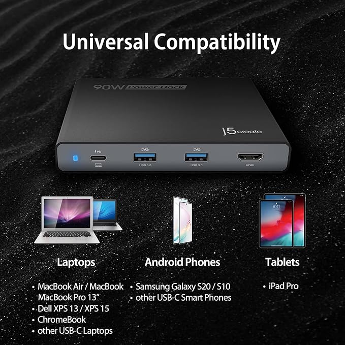 j5create USB-C Travel Hub with PD 65W Power Supply - for Travel or Business Trip - Charging Adapter Hub with 4K HDMI USB-A x 2 - for MacBook Air/Pro 13 Surface Pro and USB-C Laptop (JCDP392)