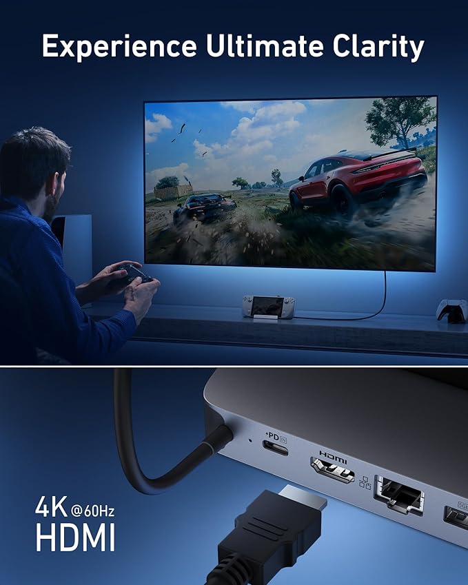 Anker Steam Deck Dock Docking Station for Steam Deck (OLED)/ROG Ally/Legion Go 6-in-1 USB C Hub with HDMI 4K@60Hz 1Gbps Ethernet 2 USB-A and 1 USB-C Port 90W Fast Charging (Not for Rog Ally X)