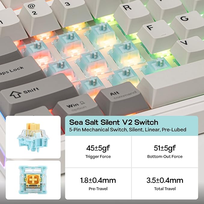 EPOMAKER TH80 V2 75% Wireless Mechanical Keyboard with Metal Knob 8000mAh 2.4Ghz/BT/USB-C RGB Hot Swap Custom Driver PBT Keycap Wireless Gaming Keyboard for PC/Mac (White Sea Salt Silent)