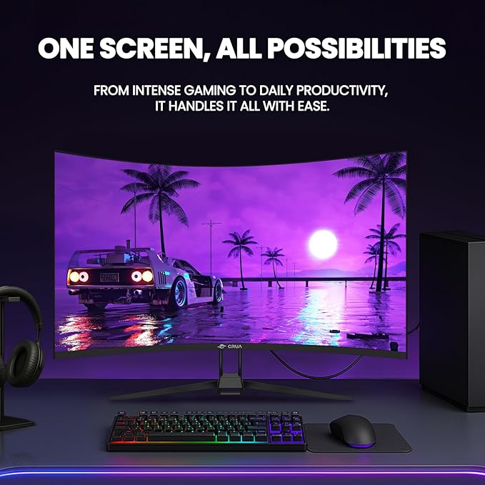 CRUA 32 Curved Gaming Monitor 4k UHD(3840 * 2160P) VA Screen 1500R 144Hz/160Hz Computer Moniter Supports AMD Freesync 120% sRGB Built-in Speakers Wall Mountable Installs(HDMI 2.1/DP 1.4)-Black