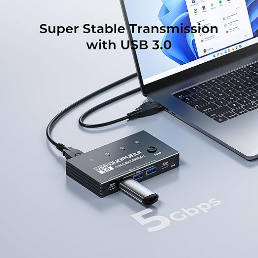 USB 3.0 Switch 4 Computers Sharing USB C &amp A DevicesEasy One-Click Device Switching with USB-C Cable &amp USB-A CableUSB Switch Hub Share Keyboard Mouse Printer Scanner(USB3.0 4in4out)