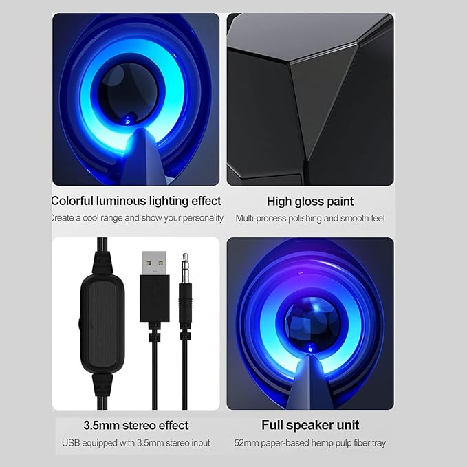 USB Speaker Computer Speakers Colorful Luminous Mini Usb2.0 Portable Mobile Phone Mini Speaker for Laptops Desktop Computers Mobile Phones