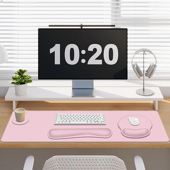 Mouse Pad Desk Pad Protector Keyboard Wrist Rest + Mouse Pad Wrist Rest +Coaster Large Gaming Pad for Computer Keyboard Laptop XXL Desk Mat Writing Pad for Office and Home Pink