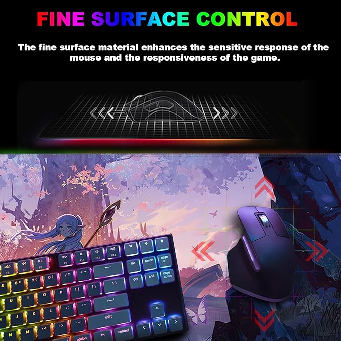 Anime Mouse Pad Water Resist Keyboard PadMouse Pads with Non-Slip Rubber BaseOffice Computer Key Board Mousepad Computer Keyboard Mousepads Mat 800 x 300mm / 31.5×11.8 inches (Frieren B)