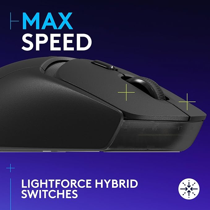 Logitech G309 Lightspeed Wireless Gaming Mouse Lightweight LIGHTFORCE Hybrid Switches Hero 25K Sensor 86g &amp 300+ hr Battery Life with AA Battery 6 Programmable Buttons PC &amp Mac - Black (
