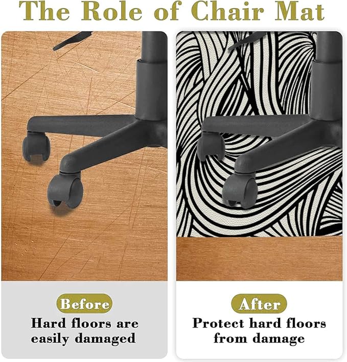 Black White PU Leather Computer Gaming Rolling Chair Mat Abstract Geometrical Modern Zebra Heavy Duty Floor Mats for Computer Desk Easy Glide for Chairs Zebra Print Diameter 55 in