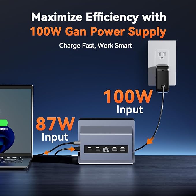 TobenONE Docking Station with Dual Monitor4K@60Hz 2 HDMI100W Power Supply PD 3.06 USBGigabit Ethernet Laptop Stand Verticallyfor WindowsChromeOS and More Space-Saving for Office/Home/Study