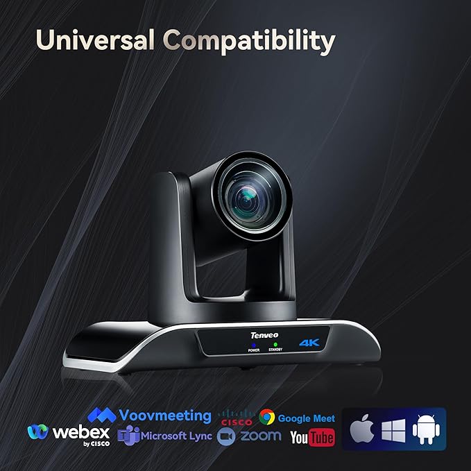 Tenveo UHD 4K PTZ Conference Room Camera 12X Optical Zoom USB3.0/HDMI Wide View Angle 4K PTZ Camera for Video Conference Church Services Worship Events Zoom/OBS/YouTube Live Streaming