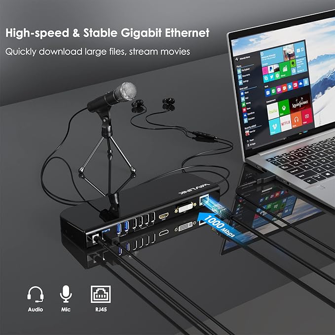WAVLINK USB Laptop Docking Station Dual Monitors DisplayLink Computer Dock for M1 M2 Mac and Windows ChromeOS Ubuntu 20.04/22.04 (HDMI &amp HDMI/DVI/VGA 6xUSB Ports LAN Audio)