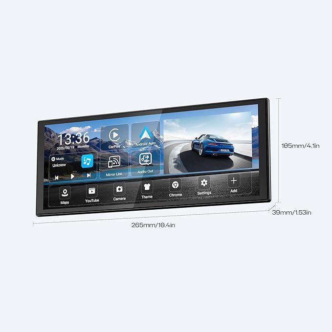 INNOVV V2 10.3Inch Wireless Carplay &amp Android 1920 * 720 IPS Touch Screen for Car Mirror Link Loop Recording GPS Siri with Adjustable Magic Stand