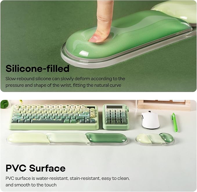 EPOMAKER CloudGel Wrist Rest for Keyboard and Mouse 2 Pieces Silicone Wrist Support Anti-Slip Rubber Bottom Ergonomic Design Suitable for Office/Computer/Laptop/Gaming (Green)