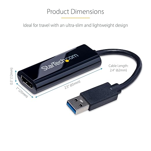 StarTech USB 3.0 to HDMI Adapter USB-A to HDMI Display Converter 1080P 60Hz Full HD Video Graphics Adapter Driver Required USB Monitor Extender for Windows PC (USB32HDES)