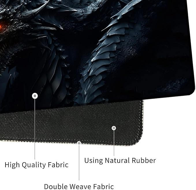 4 in 1 Mouse Pad Combo Large Gaming Mouse Pad + Keyboard Wrist Support + Mouse Wrist Rest + Coaster Table Pad 31.5 x 11.8 with Memory Foam Ergonomic Wrist Pad Set Cool Dark Dragon