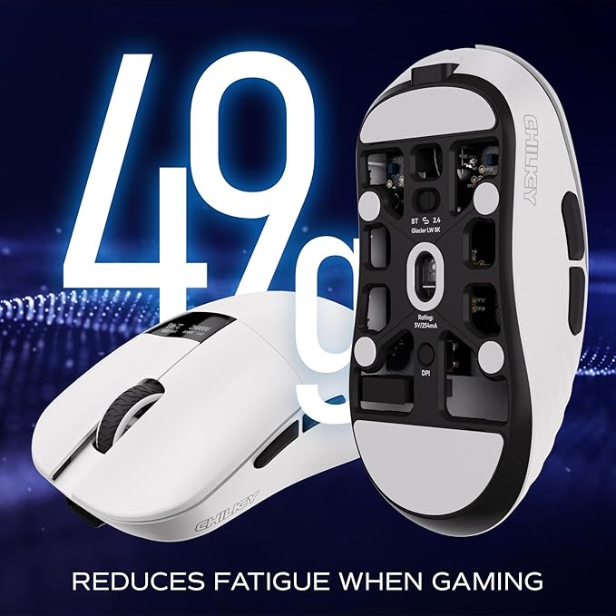 Chilkey Wireless Mouse Glacier LW 8K M Gaming Mouse with OLED Screen 8K Polling Rate 30000 DPI Optical Tracking 750 IPS Bluetooth 5.2/2.4G/USB-C 49g Super Lightweight 100 Million Clicks