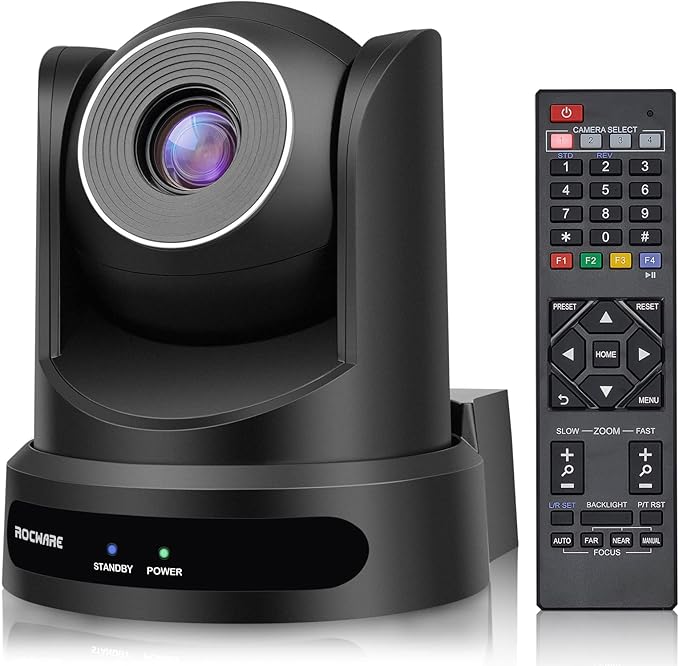 ROCWARE RC20 PTZ Camera [USB Output &amp AutoFocus] Video Conference Camera with 10X Optical Zoom 16X Digital Zoom [Low-Light &amp White Balance Correction] 2K 1080P Full-HD Live Streaming Webcam