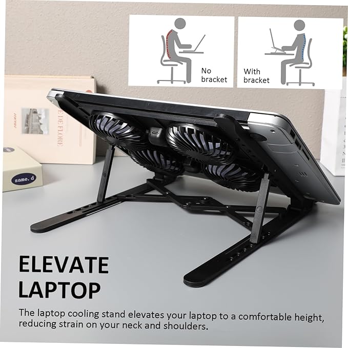 Laptop Cooling Stand Fan Portable Desk Riser Support Quiet and Efficient Cooling for Home Office Use