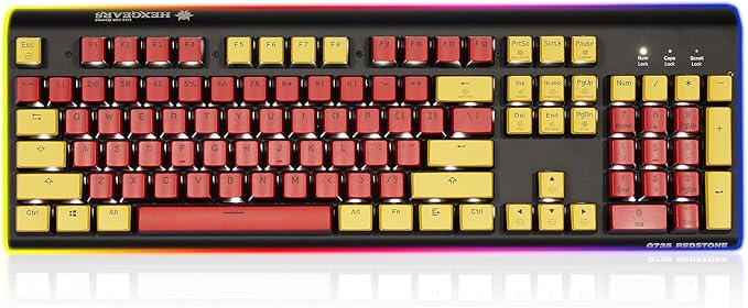 Hexgears GK735 Wired Mechanical Gaming Keyboard Hot-Swappable Full-Size Keyboard with White Backlit + Surround Side Light Strip Aluminum Finish Kailh Clicky Switches (Red-Yellow)