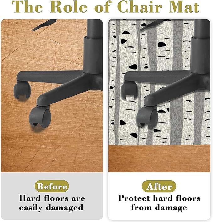 Black White Leather Office Chair Mat for Hardwood Floor Forest Seasonal Nature Woodland Leafless Upgrade Composite Materials Strong Impact Resistance Durable Non-Slip Floor Protector Diameter 47.2 in