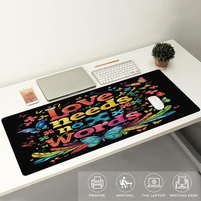 Large Mouse Mat Autism Word Color Computer Mousepad with Non-Slip Rubber Base Waterproof Mouse Pad Desktop Keyboard Pad for GamerHome School Laptop Office Accessories35.4x15.7 in