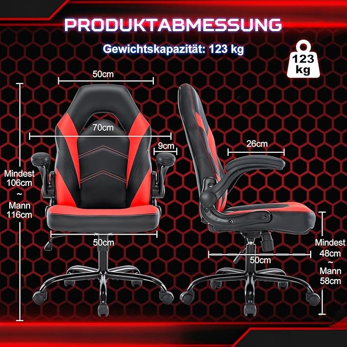 DUMOS Computer Gaming Home Office Chair - Ergonomic Big and Tall Desk with PU Leather Lumbar Support Height Adjustable High Back Video Game with Flip-up Armrest Swivel Wheels for Adults and Teens