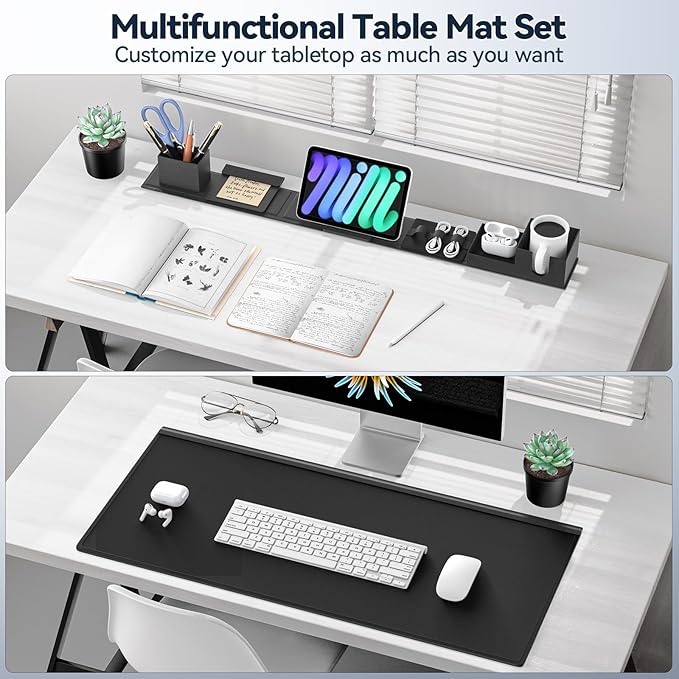 KDD Desk Pad Mat Set 6 in 1 Mouse Mat with Magnetic Desktop Storage Accessories DIY Feature for Phone and Tablet Stand/Cup Holder/Pen Card Holder/Cable Management for Home Office Accessories