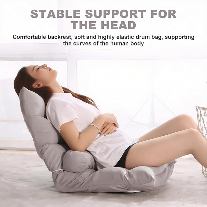 Folding Floor Chair 5-Position Cushioned Adjustable Lazy Sofa Foldable Floor Lounger for Adults Kids Gaming Reading Meditating (Gray)