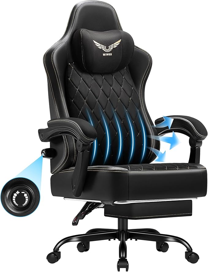 Shahoo Fabric Gaming Chair with Adjustable Lumbar Support Big and Tall Ergonomic Computer Chair with Footrest and Linkage Armrests Height Adjustable Video Gamer Chair for Adults Black