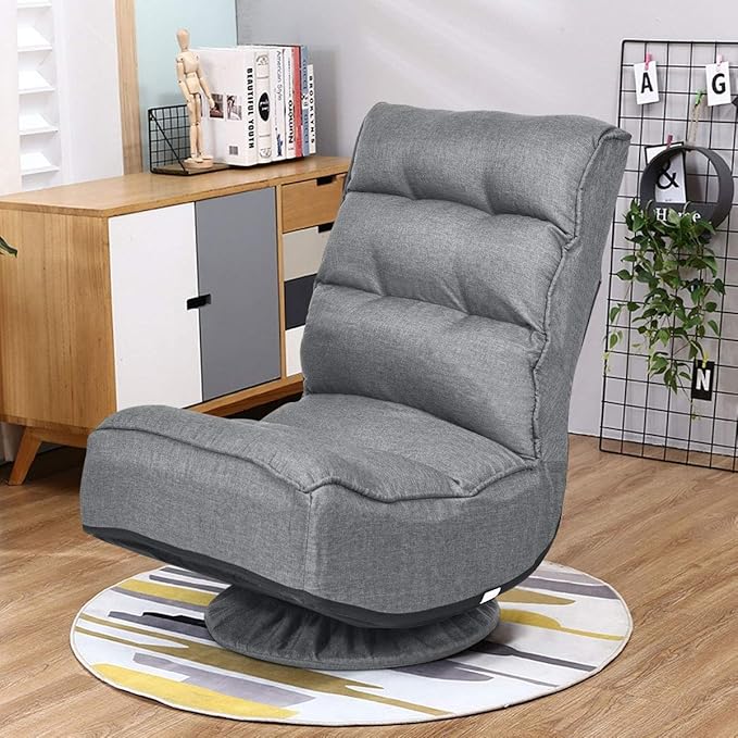BestComfort 360-Degree Swivel Floor Gaming Chair 5-Position Adjustable Reclining Folding Floor Sofa Chair for Watching TV Reading Lounging Playing Video Game Home Office Floor Chair (Grey)