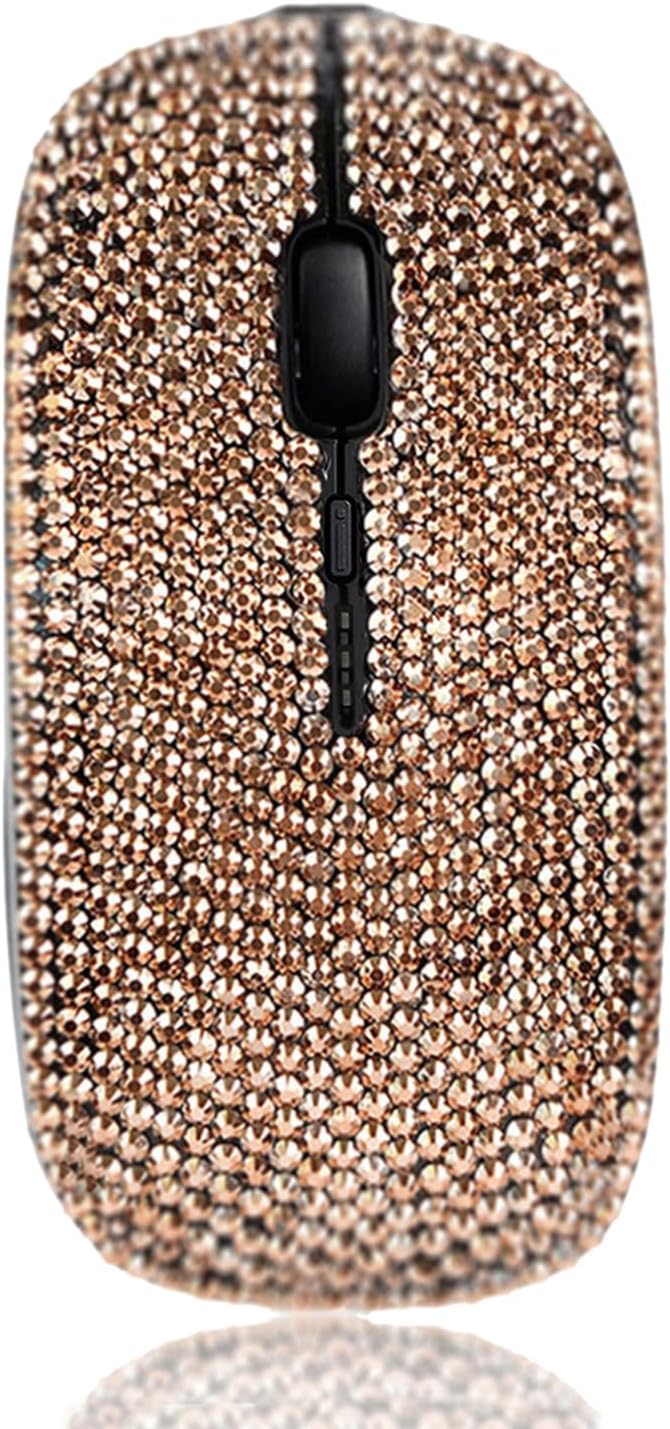 Luxury Bling Rechargeable Wireless Mouse with Austrian Crystal RhinestoneFlat Slim Mouse for Laptop PC Girl's Gift - Rose Gold