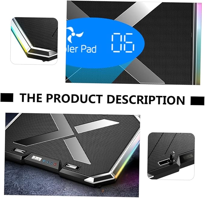 Adjustable RGB Led Laptop Cooler Pad Notebook Cooling Base LCD Touch for Under Gaming and Office
