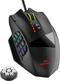 RED SAMURAI Wired Gaming Mouse MMO Gaming Mouse 16400DPI 18 Macro Programable Buttons Ergonomic RGB Wired Mouse with 12 Side Buttons Weight Adjustable Stable Grip Compatible for MMO/FPS/MOBA