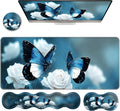 Ergonomic Keyboard Wrist Rest &amp Mouse Pad Wrist Rest SetXL Gaming Desk Mat 31.5x 11.8Non-Slip BaseMemory FoamEasy Typing Pain Relief for Office &amp HomeBlue Butterflies White Rose